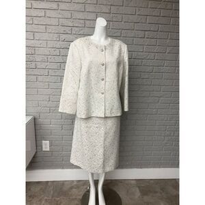 Kasper Women Cream / Sliver Floral Jacquard Skirt Suit Size 18